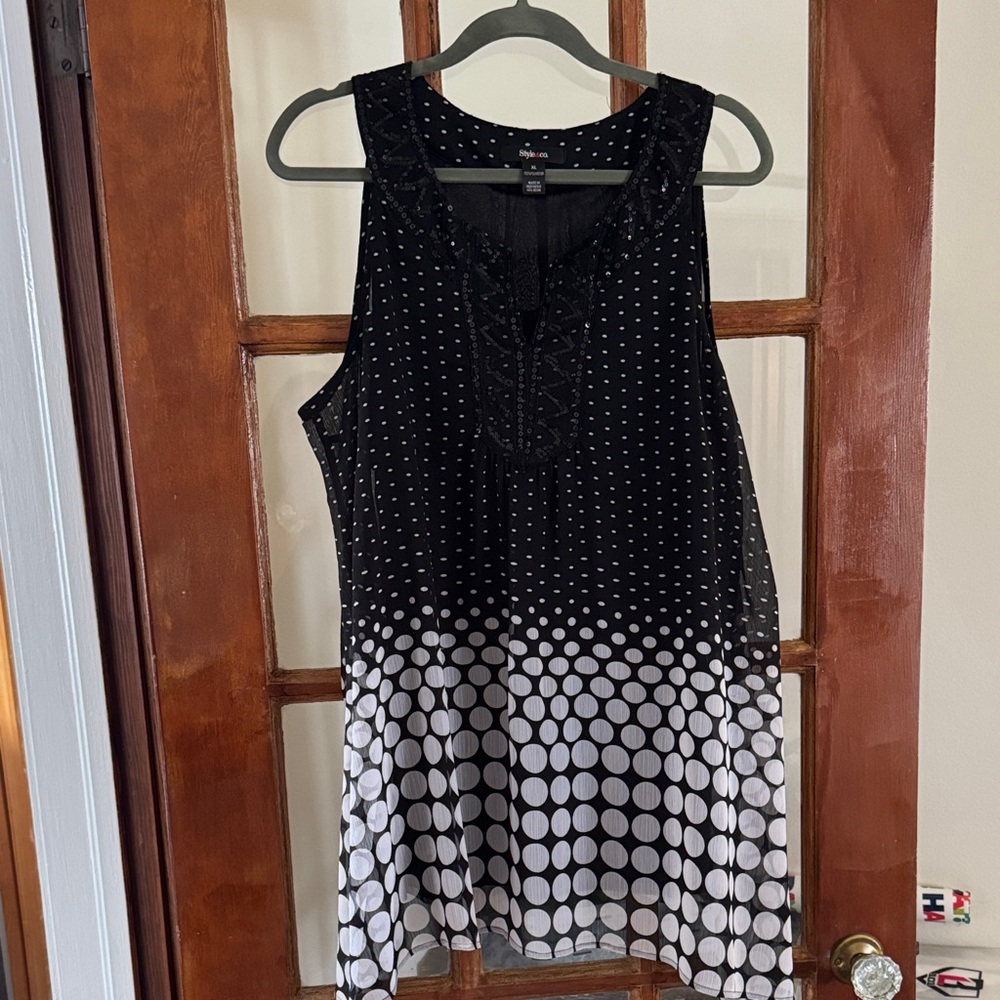Style & Co. Black and White Polka Dot Tunic Size XL